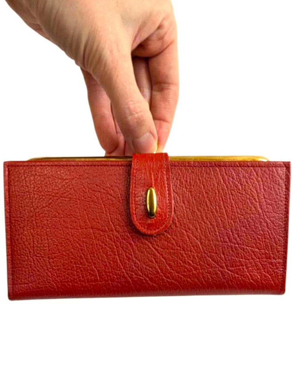 Vintage ROLFS Red Buffalo Calf Leather Wallet – Bifold Checkbook Clutch, Made in - Picture 8 of 11